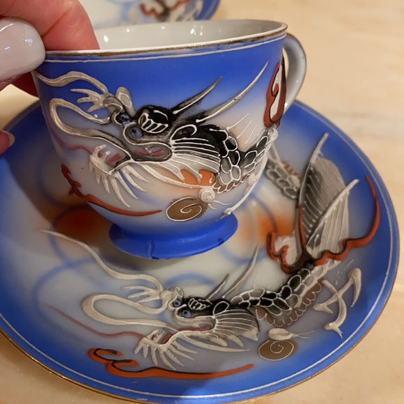 Vintage Raised Hand Painted Dragon Betson Demitasse cup & saucer Bone China SET - Picture 12 of 14